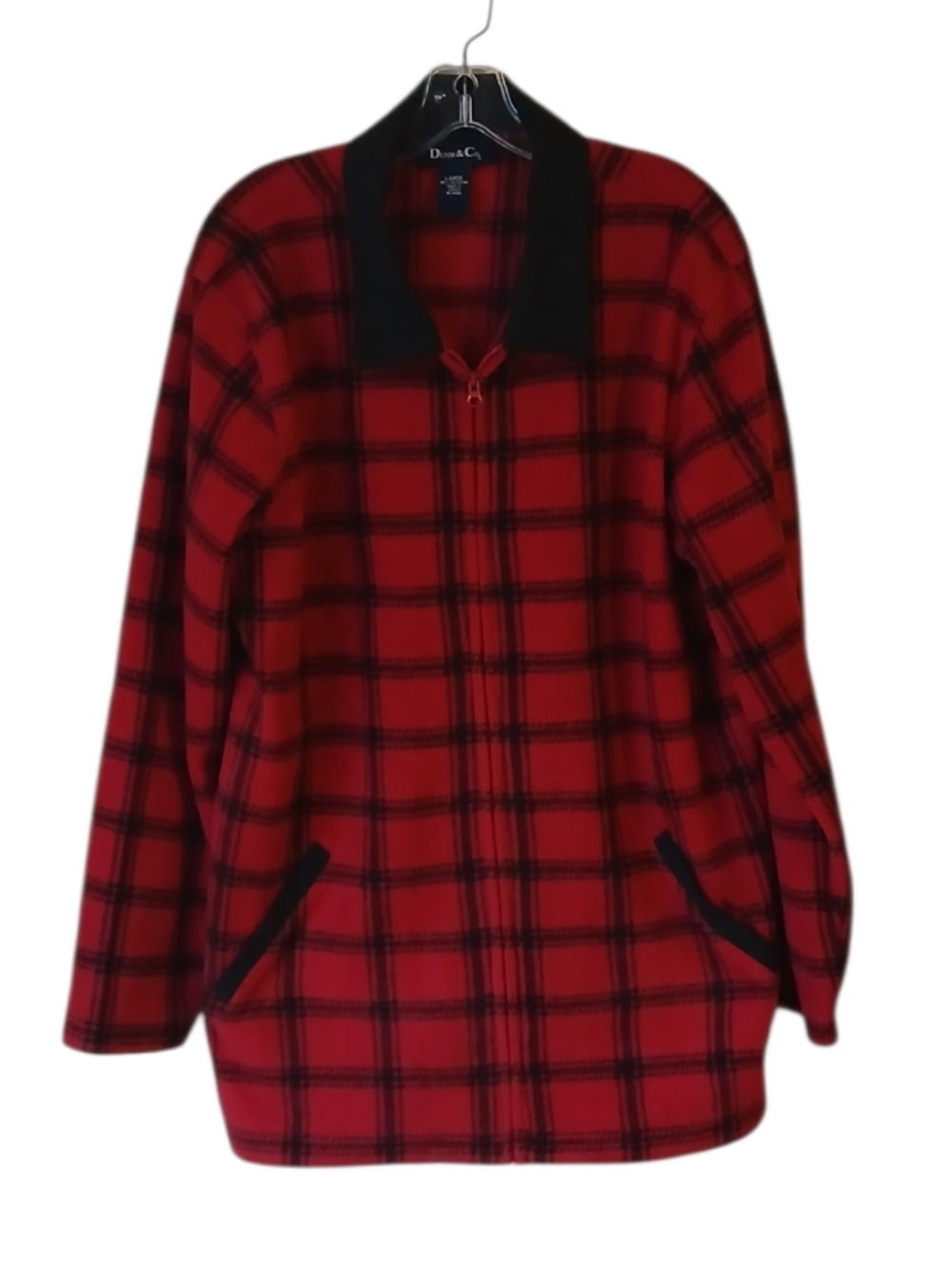 Demim & Co. Red and Black Plaid Fleece Jacket Size Large